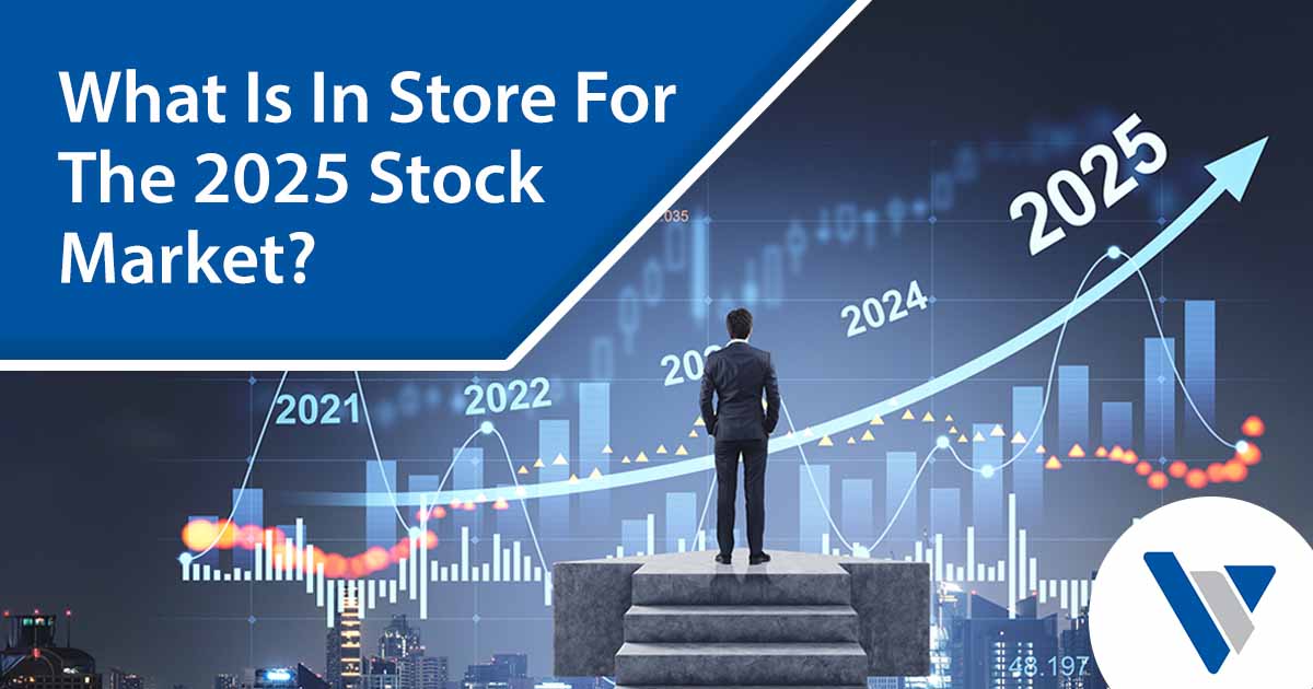 Businessman reviewing a 2025 stock market forecast chart