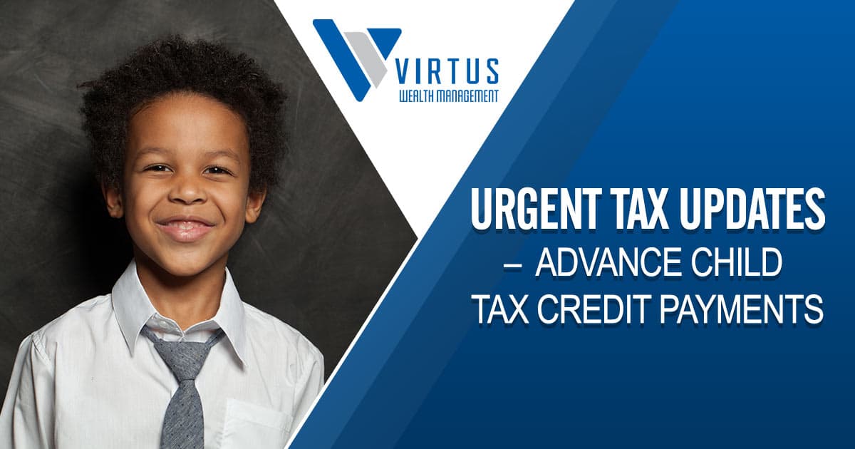Child standing in front of a chalkboard for an advance Child Tax Credit graphic