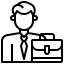 Black outline icon of a professional wearing a suit and tie, holding a briefcase, symbolizing business and career.