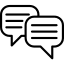 Black icon of overlapping speech bubbles with text lines, symbolizing communication and dialogue.