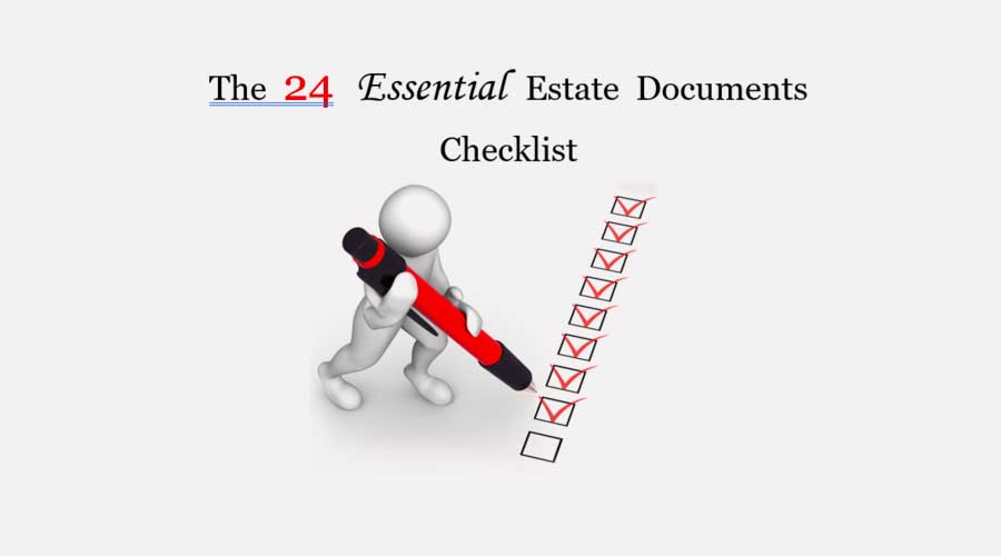 3D white figure holding a red pen and checking boxes on an estate planning checklist.