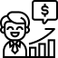Black-and-white icon of a professional in a suit beside an upward bar chart with a dollar sign, symbolizing financial growth and success.