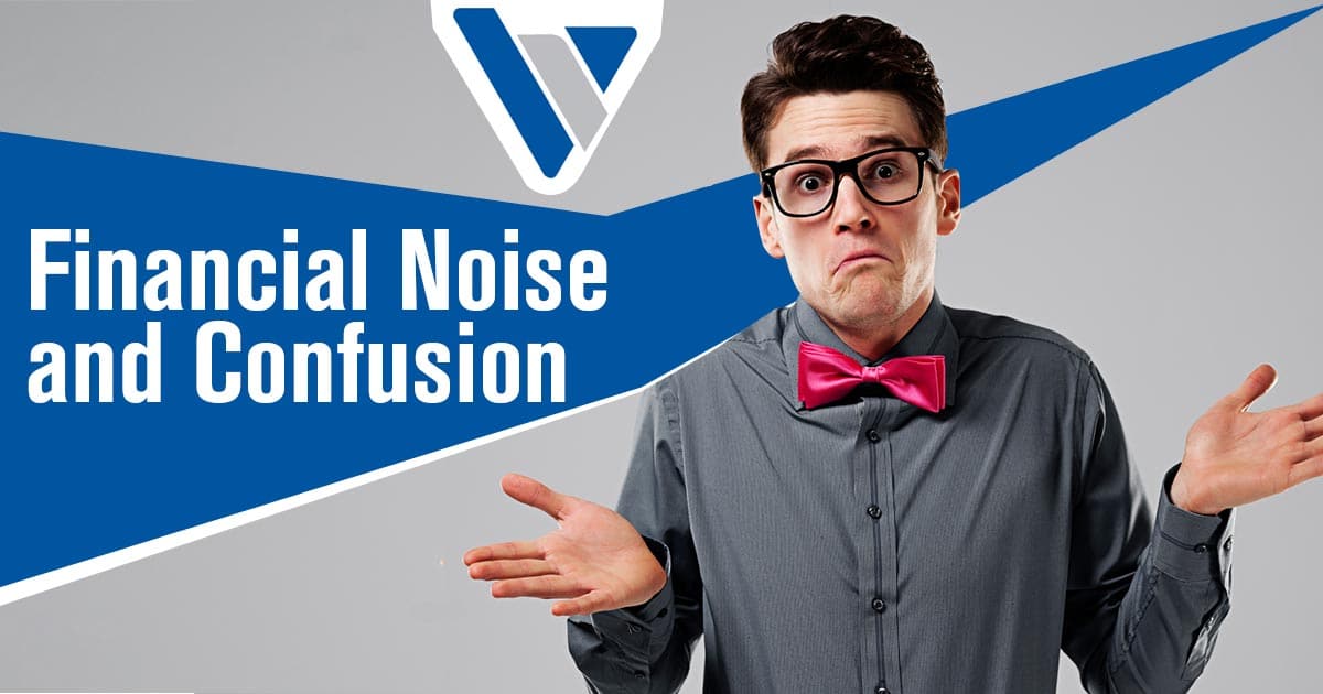 Confused man surrounded by financial information