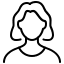 Black outline icon of a person with shoulder-length hair, representing a generic profile or user avatar.