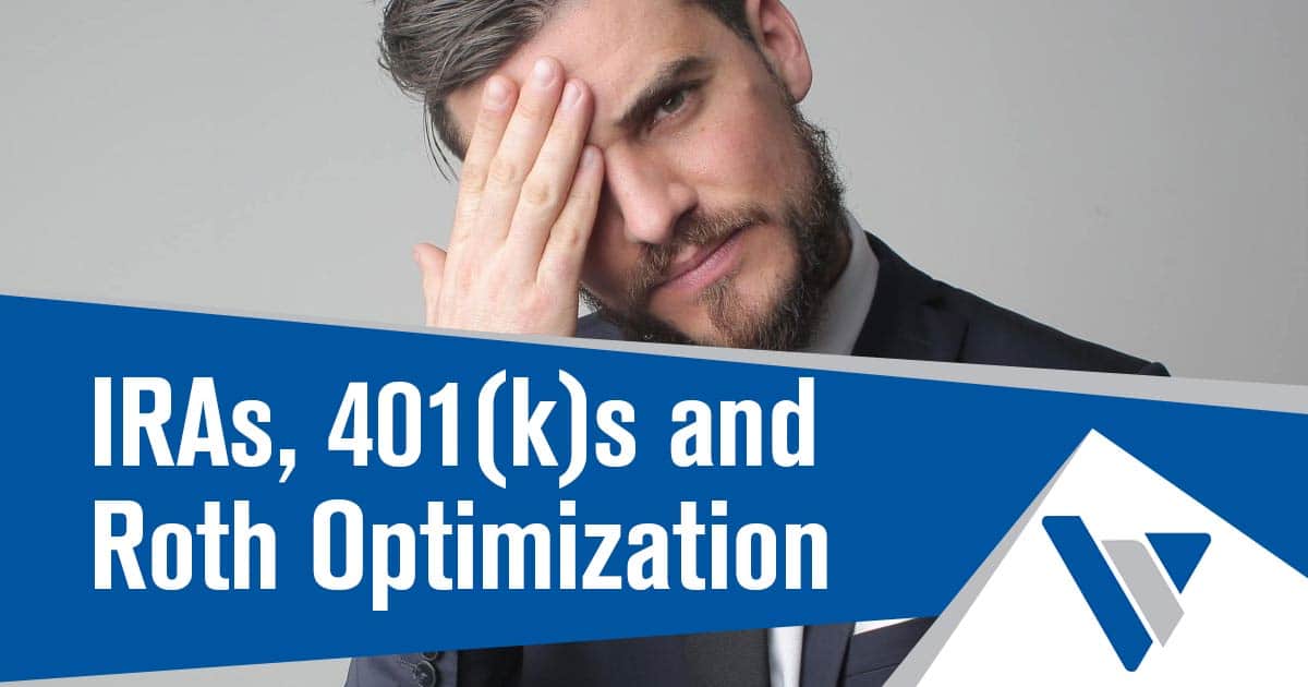 Retirement planning graphic featuring IRAs, 401(k)s, and Roth accounts