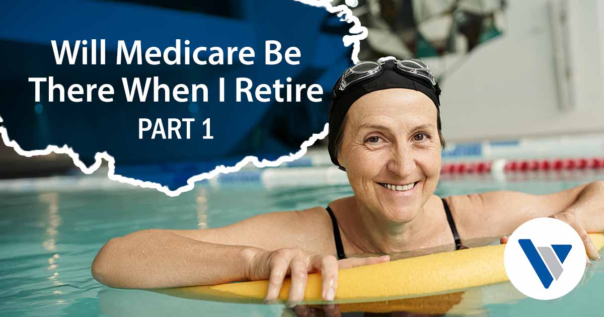 Woman swimming in a graphic about Medicare and retirement