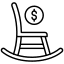 Black outline icon of a rocking chair with a dollar sign above it, symbolizing retirement savings and financial planning.